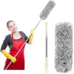 Microfiber Duster With Long Rod For Home Cleaning | Ceiling & Wall Dust Cleaner, Fan Cleaning Mop | Soft, Flexible, Dust-Removing Brush For Hard-To-Reach Areas (Dark Gray)