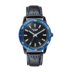 Sonata Poze 7 Analog Black Dial Ip Black + Blue Stitch Leather Strap Watch For Men – Sp70092Kl01W