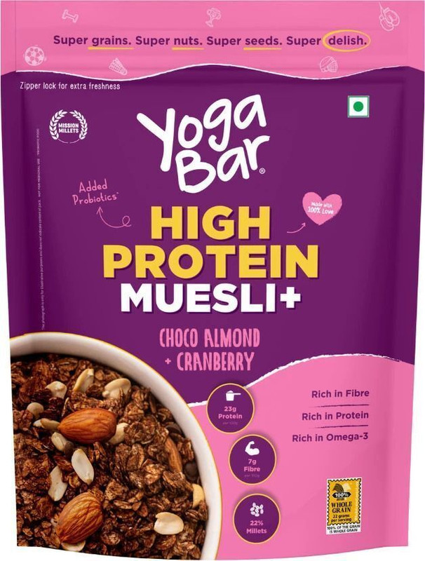 Yogabar High Protein Muesli 1Kg Jar, Choco Almond & Cranberry With Probiotics & Omega-3 Jar(1 Kg)