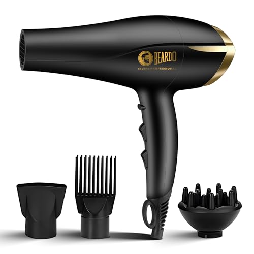 Beardo Studio Professional Tornado Hair Dryer With 2000 Watts Power|Ac Motor, Concentrator, Diffuser, 2 Speeds, 3 Temperature Settings & Cool Shot Feature|For Professional Drying Experience|Black