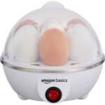 Amazon Basics Electric Egg Boiler | 350 Watt | Boils Upto 7 Eggs | Automatic Operation, 3 Boiling Modes | Overheat Protection | Stainless Steel Heating Plate, Measuring Cup | 75Ml | Plastic | White