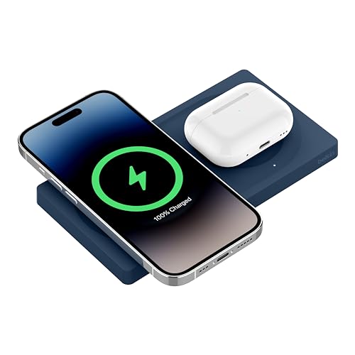 Belkin Magsafe 2-In-1 Wireless Charging Pad 15W | Fast Charging Iphone | Wireless Charging Station For Iphone 16, 15, 14,13 And 12 Series, Airpods, And Other Magsafe Enabled Devices | Navy Blue