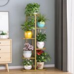 Bee Creative A Trendy Ultra Luxury Metal 6 Tier 7 Potted Plant Stand Multiple Flower Pot Holder Display For Indoor Outdoor Size- Hxl 41X18 Inch (Gold, Corner Shelf) – Free Standing
