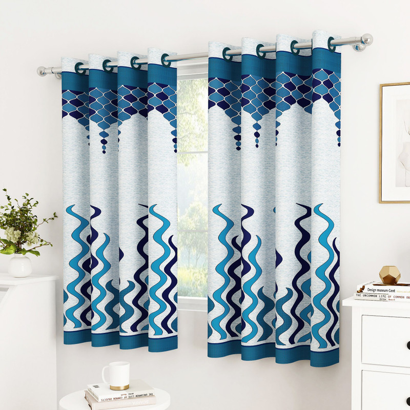 Story@Home 152 Cm (5 Ft) Window Polyester Semi Transparent Curtain (Pack Of 2)(Sky Blue, Blue, Printed)