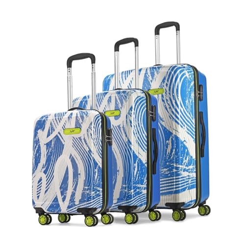 Skybags Set Of 3 (55+65+75 Cm) Abs Stroke Hard Spinner Luggage Printed Spinner Luggage Trolley With 8 Wheels And In-Built Combination Lock|Unisex – Blue & White