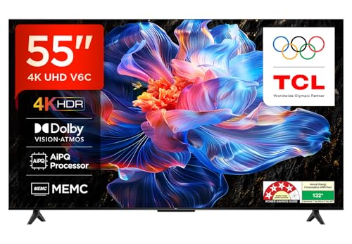 Tcl 139 Cm (55 Inches) Metallic Bezel Less Series 4K Ultra Hd Smart Led Google Tv 55V6C (Black)