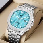 Abrexo Abx4568-Sky Blue Nautilus Date Working Square Blue Dial Silver Quartz Mechanism Watch For Boys Analog Watch  – For Men