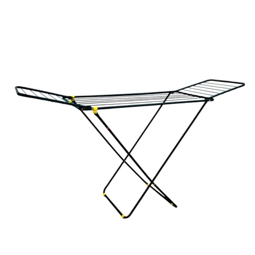 Bonkaso Foldable Cloth Drying Stand For Drying Clothes, 3-Way Folding With 20 Drying Rails, Lightweight Alloy Steel, Flat Folding Design | Indoor & Outdoor Clothes Dryer Yellow