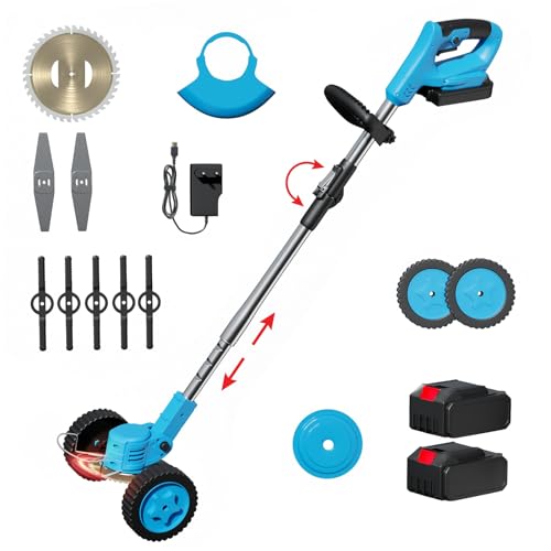 Lifelong Cordless Grass Cutter Machine For Garden | Weed Cutting Tool | Easy Storage With Adjustable Height & Foldable Handle | 2 X 48V Battery | 25Cm Cutting Width | 3 X Heavy-Duty Blades
