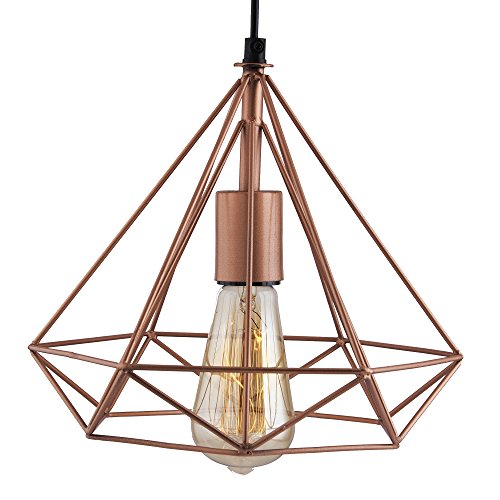 Homesake Pendant Light Diamond Cage Copper Edison Filament Hanging Ceiling Lights, For Living Room | E27 Holder, Led Filament Bulb,40Watts