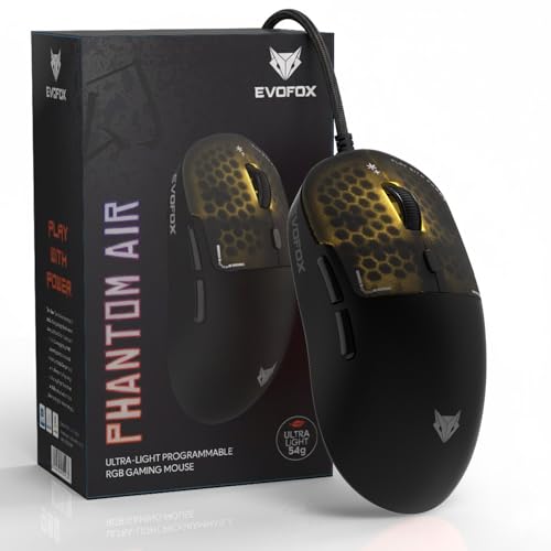 Evofox Phantom Air Ultra Lightweight Gaming Mouse | Upto 1000Hz Polling Rate, 7000 Fps, 12800 Dpi | Honeycomb Rgb Lighting | Fully Programmable With Windows Software & On-Board Memory | Black