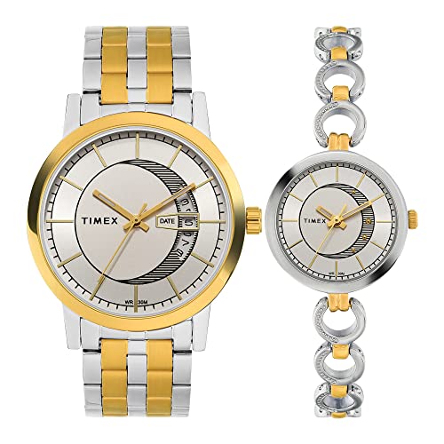 Timex Classics Analog Watch For Unisex With Silver-Tone Round Dial & Two Tone Stainless Steel Bracelet Band Water Resistant Unisex Wrist Watches – Tw00Pr230