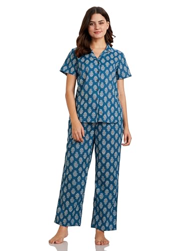 Amazon Brand – Myx Women’S Cotton Night Suit (Aur-Slp-04_Blue_L)