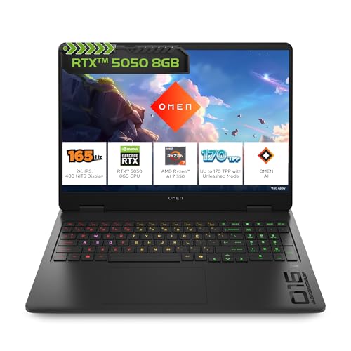 Hp Omen, Amd Ryzen Ai 7 350, 8Gb Rtx 5050, 24Gb Ddr5(Upgradeable) 1Tb Ssd, 165Hz, 2K Wuxga, 3Ms, 400 Nits, 16′(40.6Cm) Win11, M365* Office24, Black, 2.44Kg, Ap0165Ax, Rgb, Ai Gaming Laptop