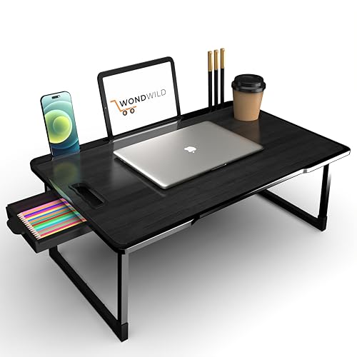 Wondwild Study Table Bed Table Premium Laptop Table/Foldable And Portable Wooden/Writing Desk For Office/Home/School (Cotted~Black)