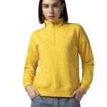 Fyltr Women’S Casual Stand Collar Jacket With Drop Shoulder & Boxy Fit – Half Zipper | Utility Pockets | Rib Hem & Cuff Mellow Yellow