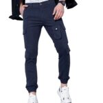 British Club 98% Cotton, 2% Elastane Slim Fit Cargo Jogger Pants | Flat-Front Design | Adjustable Waistband | Multiple Pockets | Lightweight Fabric | Modern Style | Comfortable | Durable Dark Blue 34