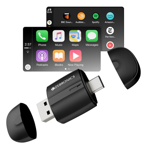 Zebronics 2-In-1 Wireless Carplay Receiver, Converts Wired Android Auto & Carplay To Wireless, Usb A & Type C, Bt V5.4, Wifi 6, Ios & Android Compatible, Fast Boot, Compact, Plug & Play (Drivecast)