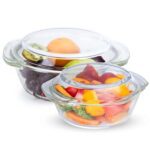 Agaro Elite Borosilicate Glass Casserole With Lid, Set Of 2, 700Ml & 1000 Ml, Serving Bowl, Kitchen, Oven & Microwave, Dishwasher And Freezer Safe, Scratch Resistant, Transparent.