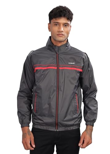 Dollar Men’S Polyester Solid Hooded Windcheater Jacket With Side Pockets And Hood, Charcoal – Large