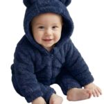 Babyzone Soft Fleece Baby Romper With Hood For Newborn Baby Clothes Spring Babies Romper Climbing Jumpsuit With Zipper (Navy 3-9 Month)