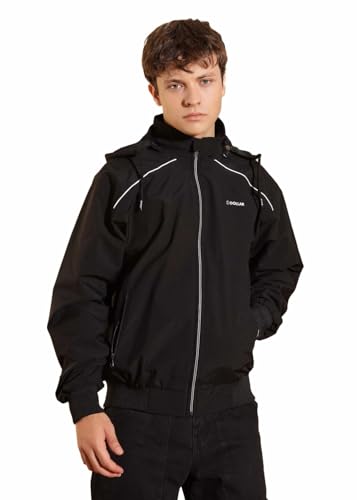Dollar Men’S Polyester Solid Hooded Windcheater Jacket With Zipper Pockets And Detachable Hood, Black – Large