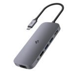 Spigen 9-In-1 Type-C Hub With Multi Port (100W Pd 3.0 4K 30Hz Hdmi 5Gbps Usb-C, 2 X Usb-A Data Ethernet Port, Audio Jack, Microsd/Sd Card Reader For Macbook Pro/Air M1 M2 Playstation) – Dark Silver