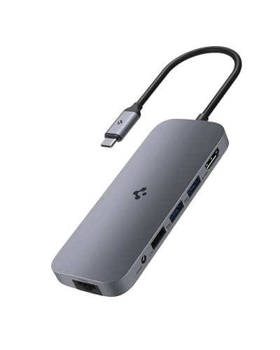 Spigen 9-In-1 Type-C Hub With Multi Port (100W Pd 3.0 4K 30Hz Hdmi 5Gbps Usb-C, 2 X Usb-A Data Ethernet Port, Audio Jack, Microsd/Sd Card Reader For Macbook Pro/Air M1 M2 Playstation) – Dark Silver