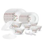 Larah By Borosil Red Bud Silk Series Opalware Dinner Set | 35 Pieces For Family Of 6 | Microwave & Dishwasher Safe | Bone-Ash Free | Crockery Set For Dining & Gifting | Plates & Bowls | White,Floral