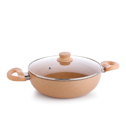 Crystal Marbo Plus Induction Base Aluminium Kadai With Glass Lid | 280Mm | Sandalwood