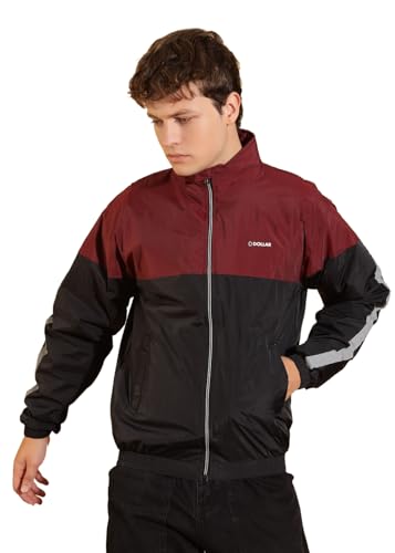Dollar Men’S Polyester Colourblock Windcheater Jacket With Side Pockets, Maroon-Black – Large
