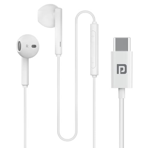 Portronics Conch Theta C In Ear Type C Wired Earphones With In Line Hd Mic, Powerful Audio, 14.2Mm Driver, Unique Earbuds Design, Tpe Anti Tangle Wire, In Line Controls, Wide Compatibility(White)