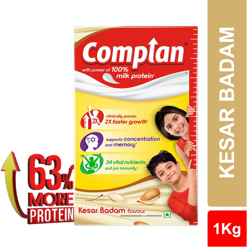 Complan Nutrition Drink Powder For Children, Kesar Badam Flavour, Carton(1 Kg)
