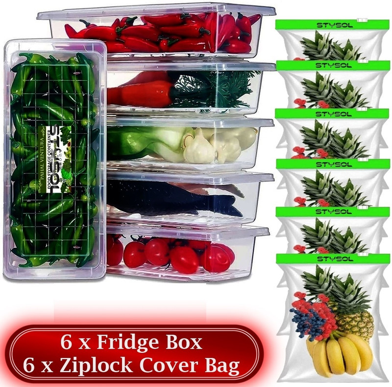 Stysol Plastic Fridge Container  – 1500 Ml(Pack Of 6, White)