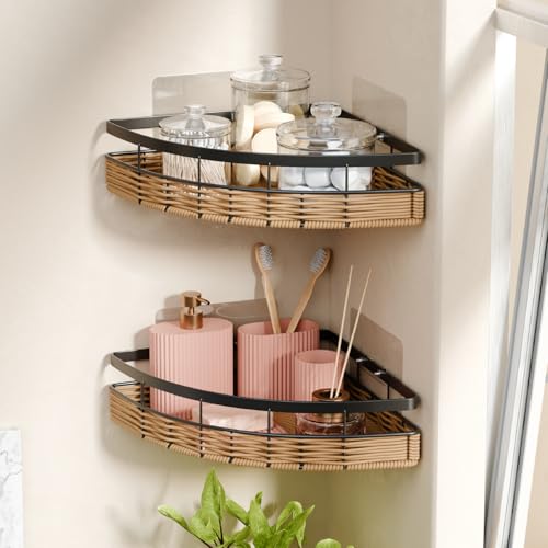 Lifelong Bathroom Corner Shelf For Storage | Set Of 2 | Dual Installation – Adhesive Sticker & Screws | Rustproof, Space-Saving | Strong And Durable, Easy Install With Strong Hold (Black, Llbcr01)