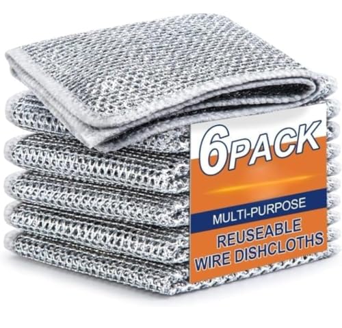 C.Herry® Non-Scratch Dish Wash Cloth, Steel Wire Dish Cloth, Wire Dishwashing Rags Stainless Steel Scrubber Non-Scratch Wire Dishcloth For Washing Dishes Sinks Counters (Pack Of 6)