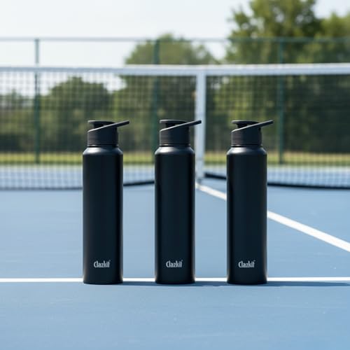 Clazkit Amaze Sporty Stainless Steel Black Matte Finish Water Bottle Set Of 3|Isi Certified Leakproof,Rust-Free,Bpa-Free,Durable For Fridge,Sports, Gym, Yoga & Office – Easy To Clean & Reusable-1000Ml