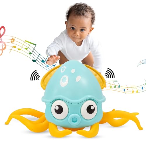 Kipa Gaming Full Fun Baby Musical Octopus Crawling Toy For Kids | Interactive Dancing Octopus With Music And Led Lights | Automatically Avoids Obstacles | Tummy Time Toy For Infants (Octopus – Blue)