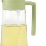 Drakio 2 In 1 Oil Dispenser Bottle With Handle, Glass Oil Pourer With Press Top And Label Stickers