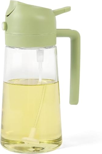 Drakio 2 In 1 Oil Dispenser Bottle With Handle, Glass Oil Pourer With Press Top And Label Stickers