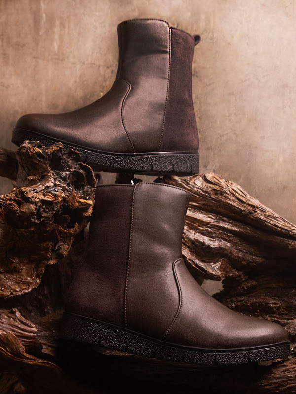 Inc.5 Women Black High-Top Flat Boots Boots For Men(Brown , 8)