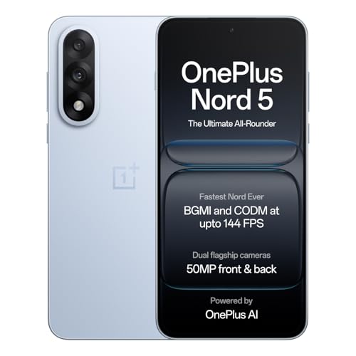 Oneplus Nord 5 | Snapdragon 8S Gen 3 | Stable 144Fps Gaming | Dual 50Mp Flagship Camera | Powered By Oneplus Ai | 8Gb + 256Gb | Dry Ice