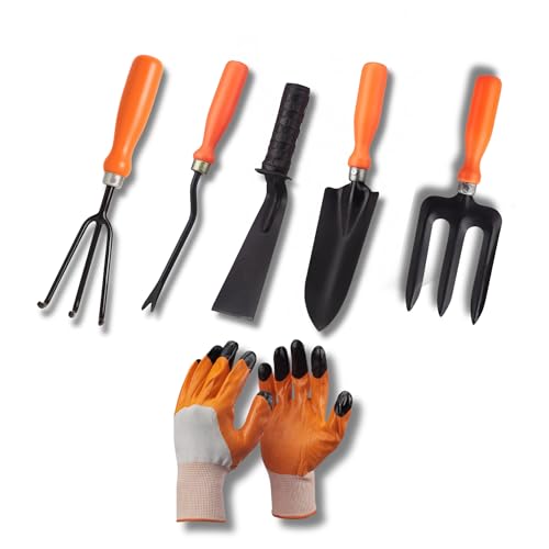 Kraft Seeds Home Tools, 6Pcs Gardening Tools Kit For Home Garden – (Cultivator, Fork, Trowel, Weeder, Gloves), Lightweight, Portable, Durable Gardening Items For Indoor & Outdoor Use, Gardening Kit