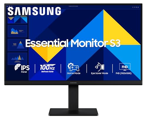 Samsung 24″ (60.5 Cm) S3 Flat Monitor|Super Slim Borderless Design|Ips Panel|Fhd 1920 X 1080|100 Hz|5 Ms|Ports-Hdmi,Vga|Game Mode|Eye Saver Mode||Wall Mountable|Ls24D300Gawxxl|Black
