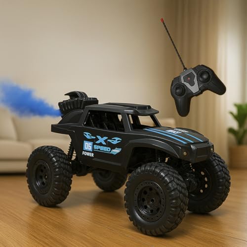 Kidsmate Remote Control Rock Climber Monster Car For Kids | Off-Road Crawler & Rc Drifting Car With Smoke & Led Lights | High-Traction All-Terrain Truck Toy For Boys & Girls – Black