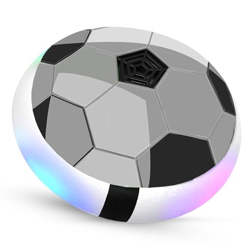 Kidsmate Indoor Hover Football | Electric Floating Air Soccer Ball With Led Lights & Soft Foam Bumpers | Perfect Game Toy For Boys & Girls – Grey