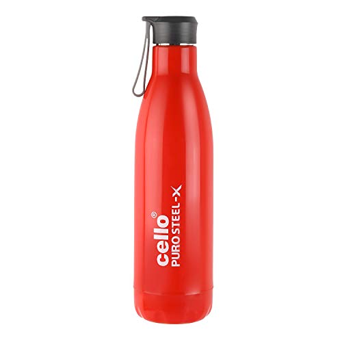 Cello Puro Steel-X Rover 600 Insulated Water Bottle 480 Ml, Red | Food Grade Inner Stainless Steel, Double Walled Keeps Beverages Hot & Cold For Long Hours | For Office, Travel, Picnic & Gifting
