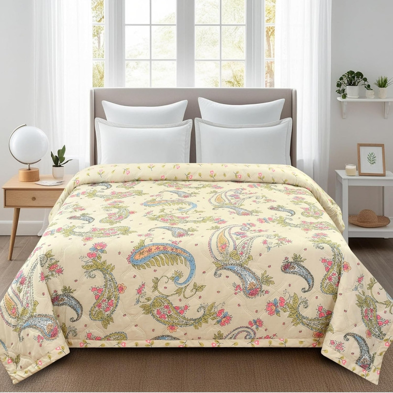 Decent Home Printed Double Comforter For Ac Room(Cotton, Beige)