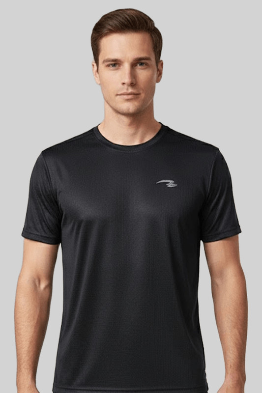 Sportz Fit Solid Men Round Neck Black T-Shirt