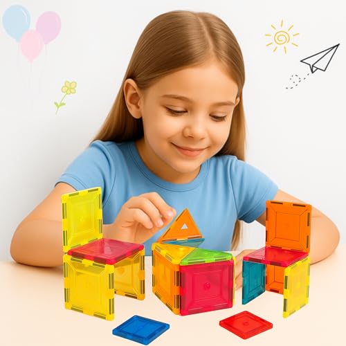 Kidsmate 16-Pcs Magnetic Tiles Set | Brain Boosting Fun & Educational Stem Learning Toy | Strong Magnetic Blocks For Creative Building | Colorful Magnetic Tiles For Boys & Girls 3-8 Yrs – Multicolor